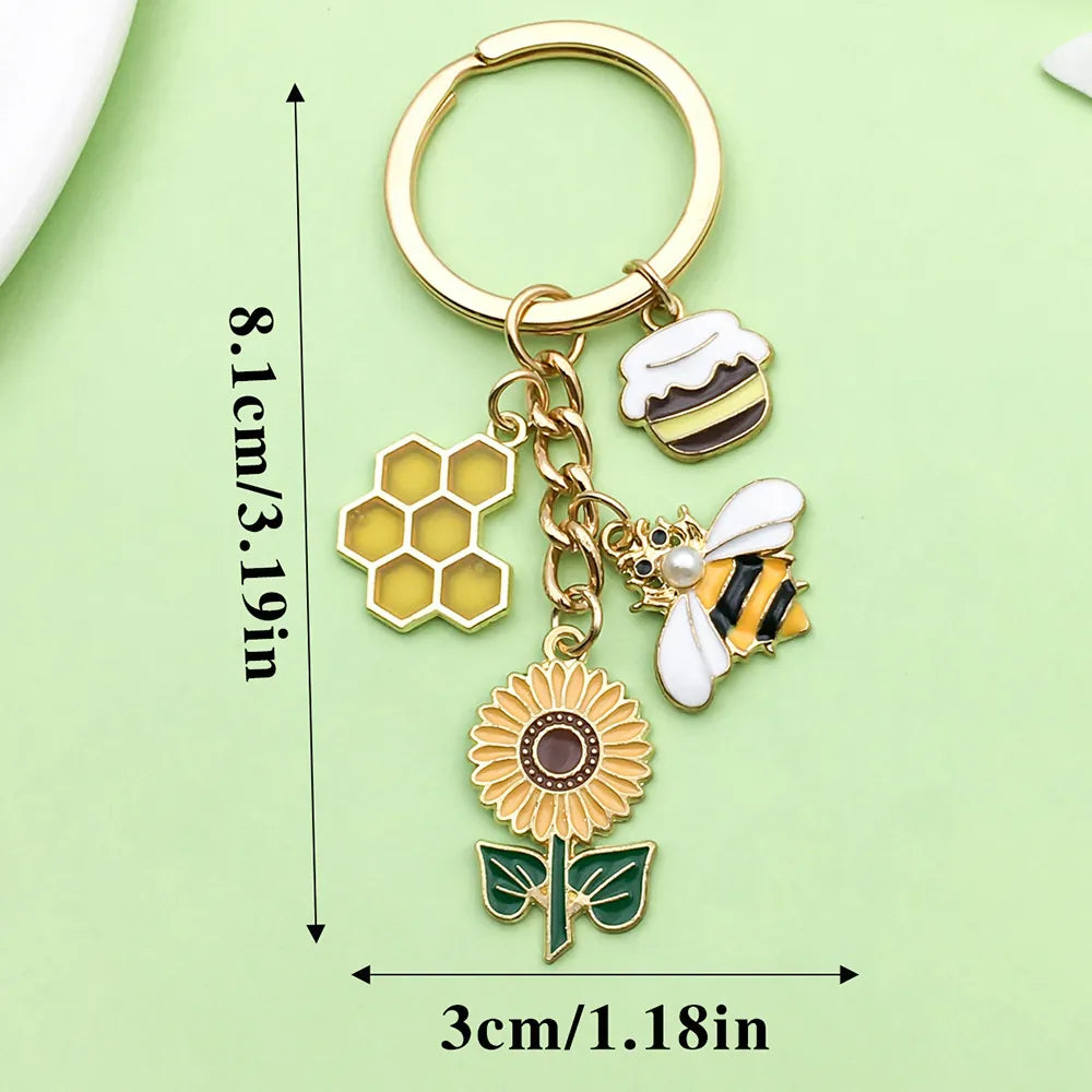Keychain-Yellow Sunflower Bee Honey