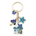 Keychain-Blue Butterfly Flower Mushroom House