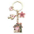 Keychain-Pink Butterfly Flower Mushroom House
