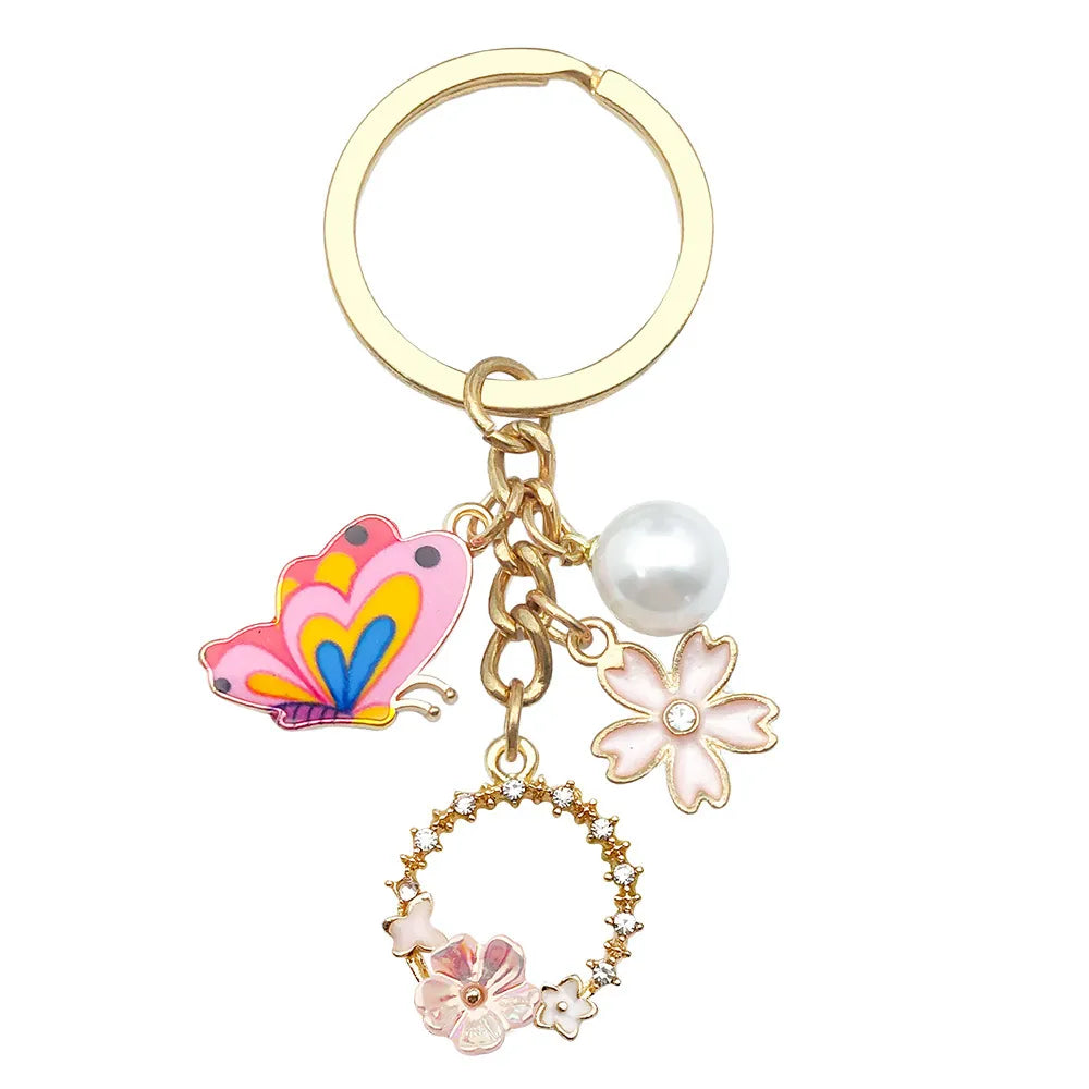 Keychain-Pink Hollow Flower Butterfly