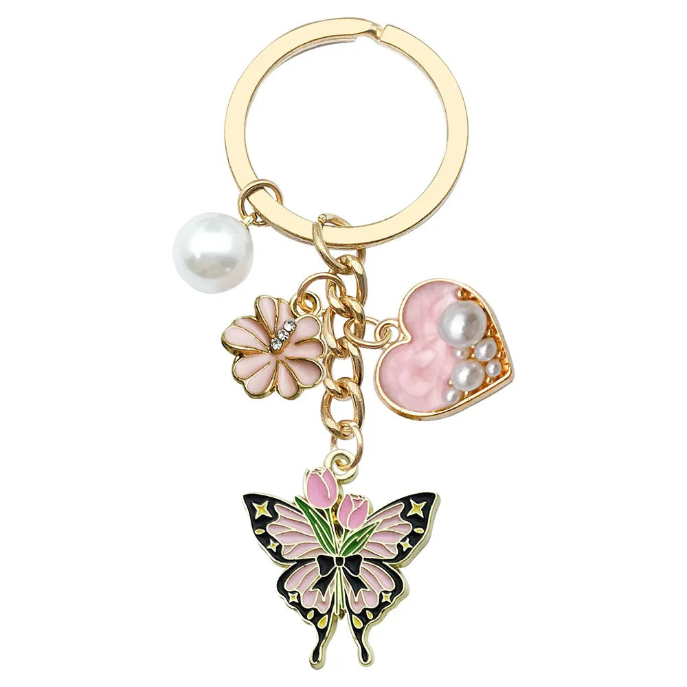 Keychain-Pink Heart Flower