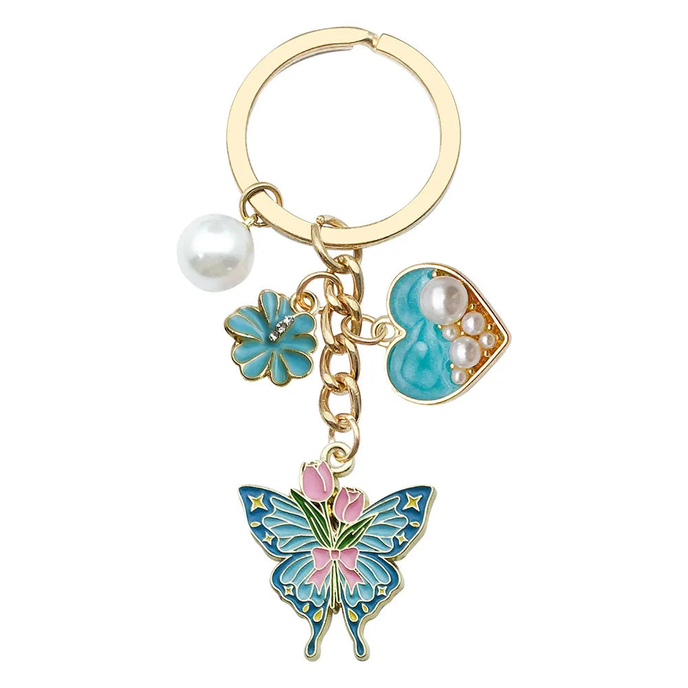 Keychain-Lake Blue Heart Flower
