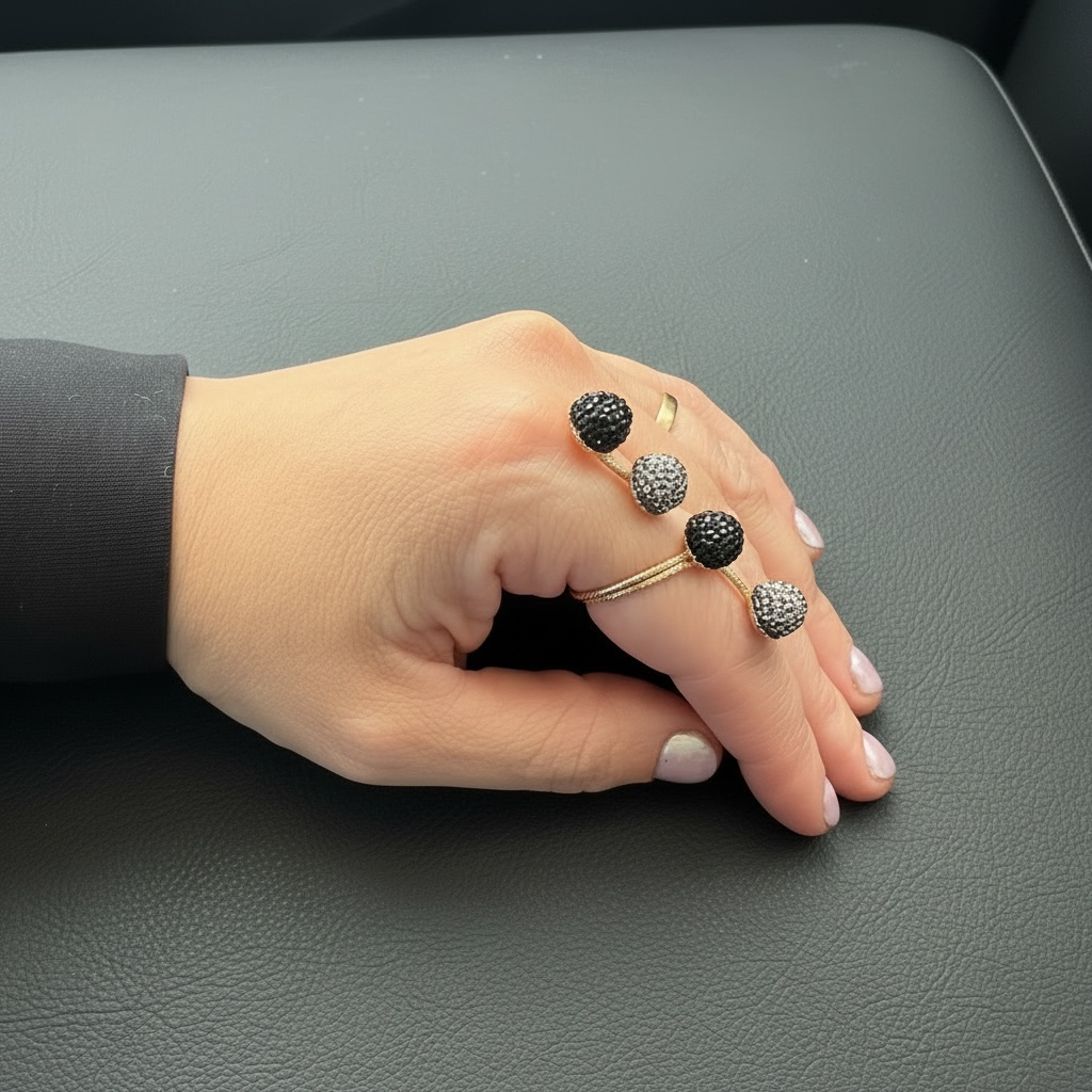 Light Grey Alloy Open Ring with Resin Rhimstones