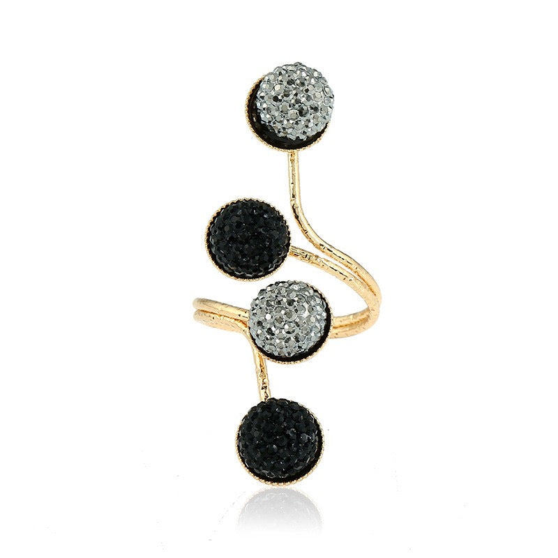 Light Grey Alloy Open Ring with Resin Rhimstones