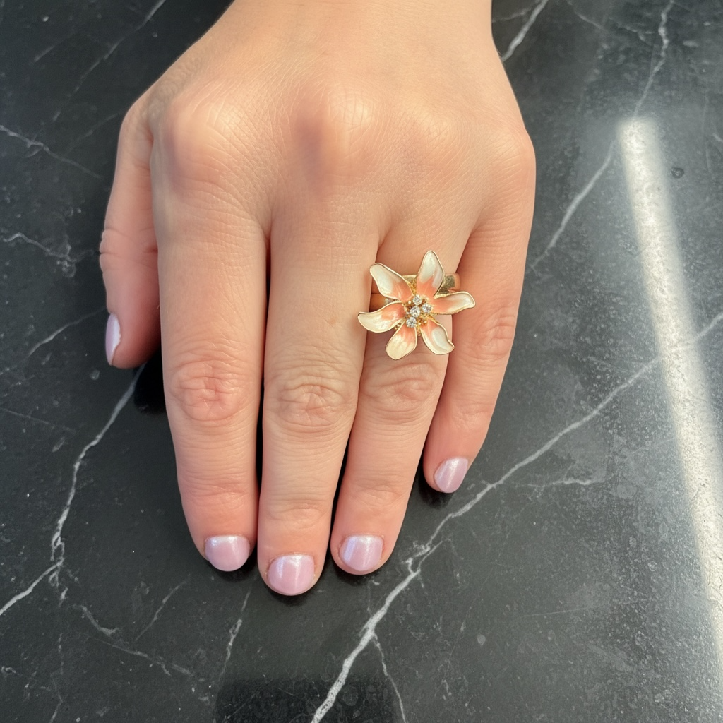 Oil Drop Flower Ring-Beige/Peach