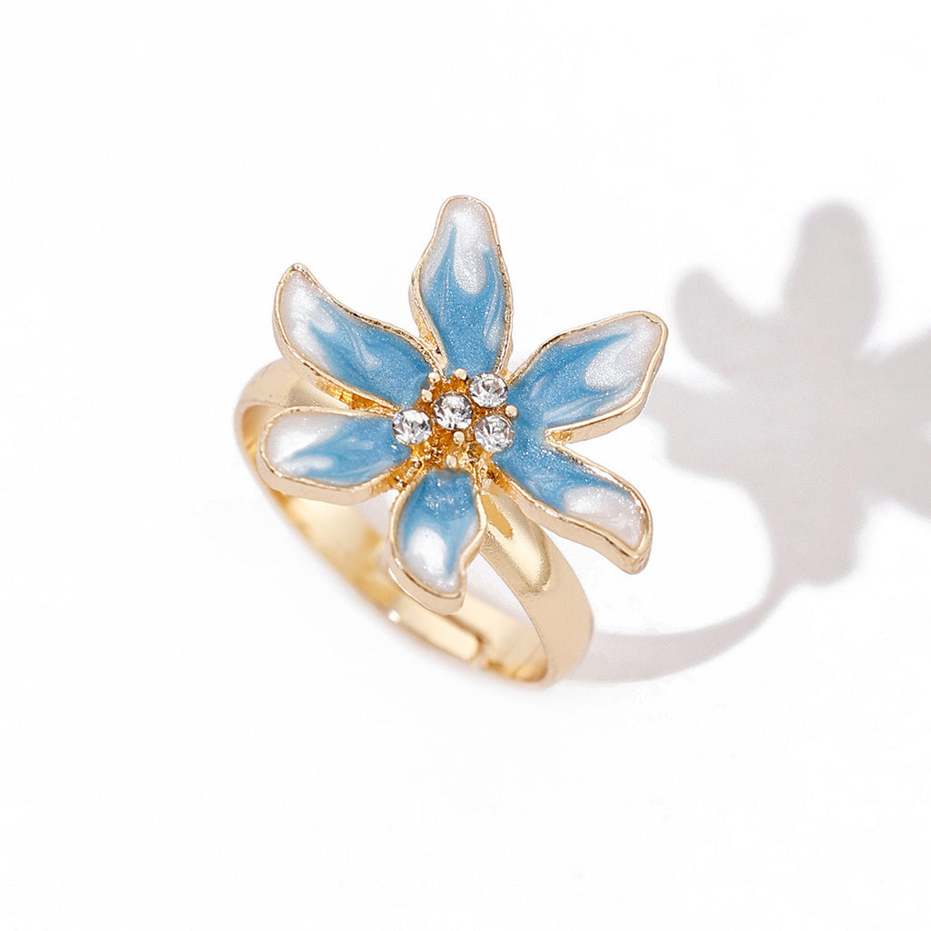 Oil Drop Flower Ring-Blue/White
