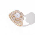 Oil Drop Flower Ring-Beige with Pearl
