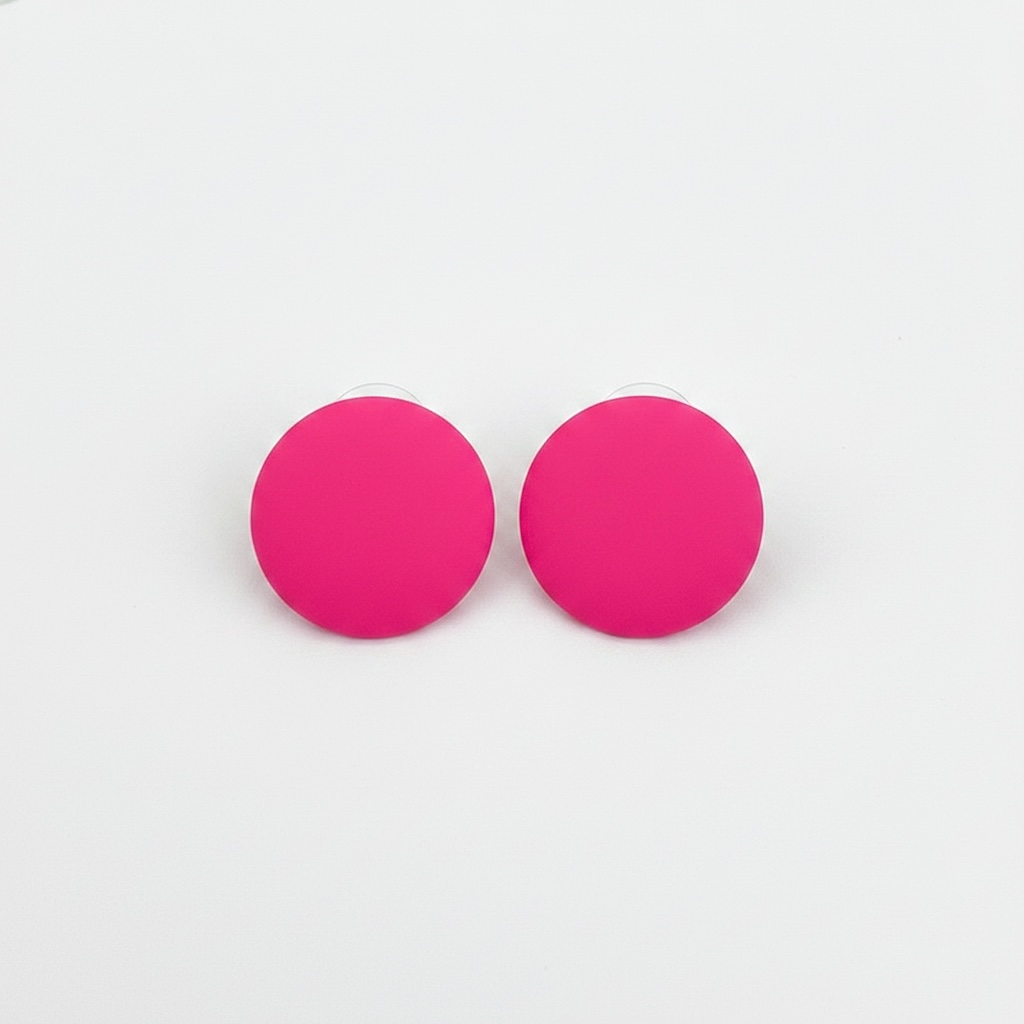 Geometric Fluorescent Pink Earrings-Circle