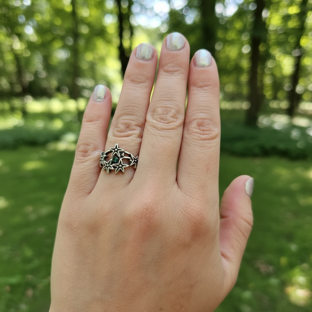 Open ring-Silver with Antique Finish-Stars