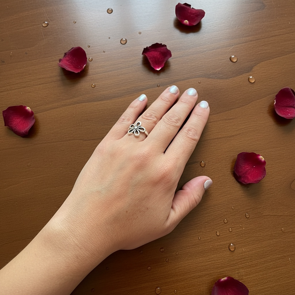 Open ring-Silver with Antique Finish- Small Flower