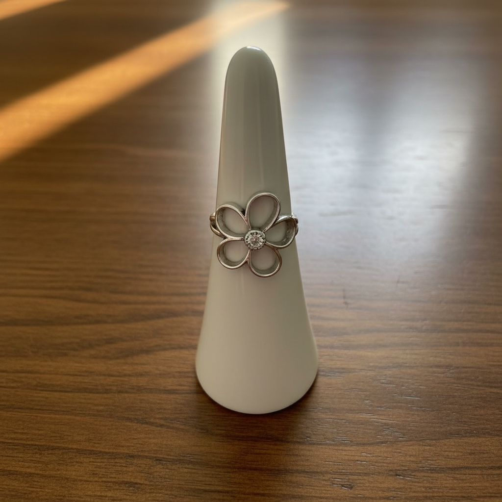 Open ring-Silver with Antique Finish- Large Flower