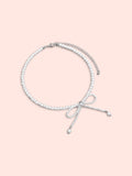 Elegant Bowknot Imitation Artificial Pearl Choker Necklace-White-Silver