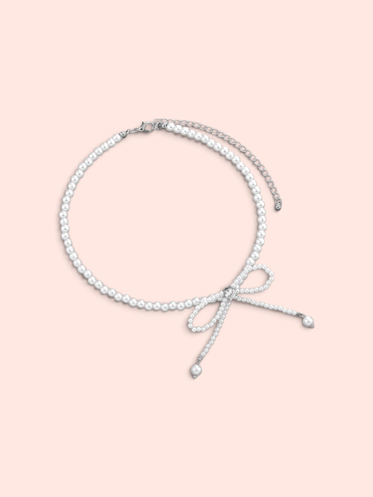 Elegant Bowknot Imitation Artificial Pearl Choker Necklace-White-Silver