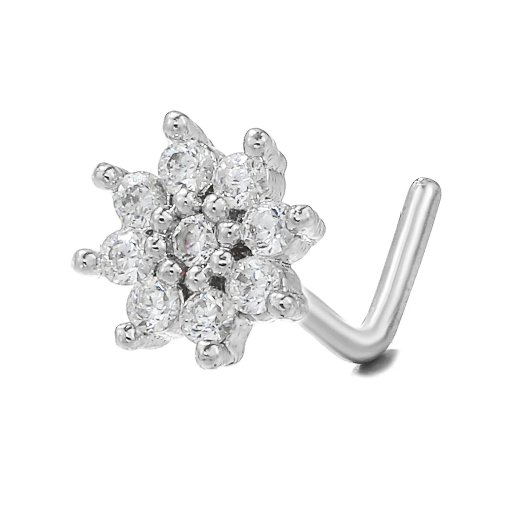 L-Shaped Nose Stud-Gold Flower