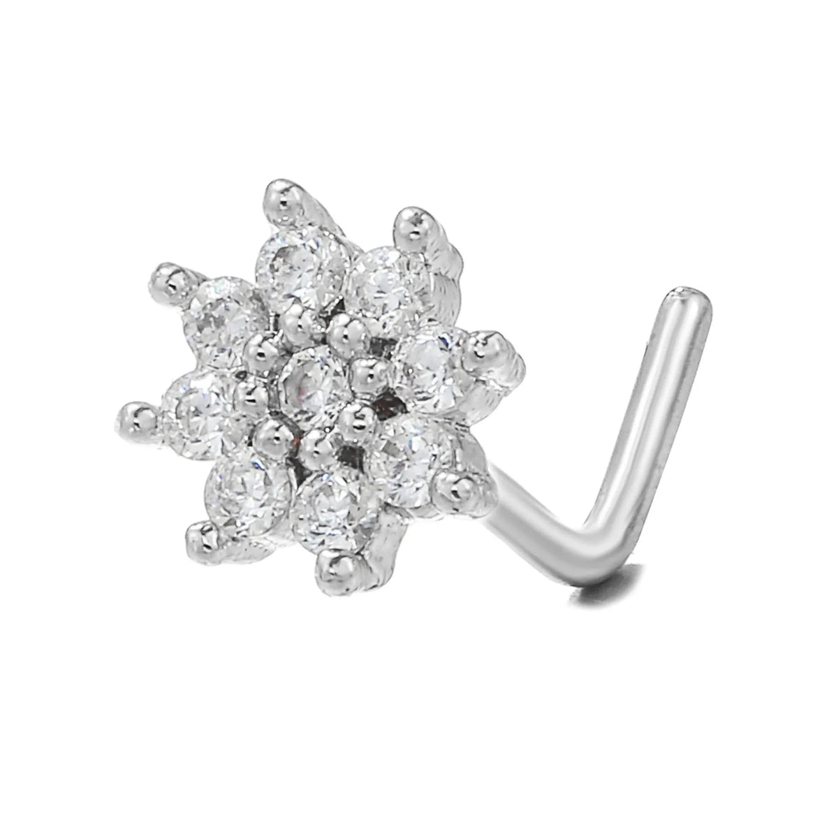 L-Shaped Nose Stud-Gold Flower