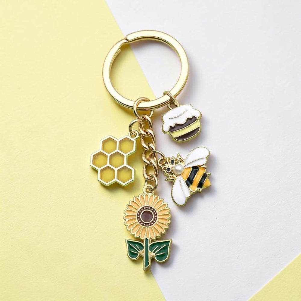Keychain-Yellow Sunflower Bee Honey