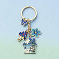 Keychain-Blue Butterfly Flower Mushroom House