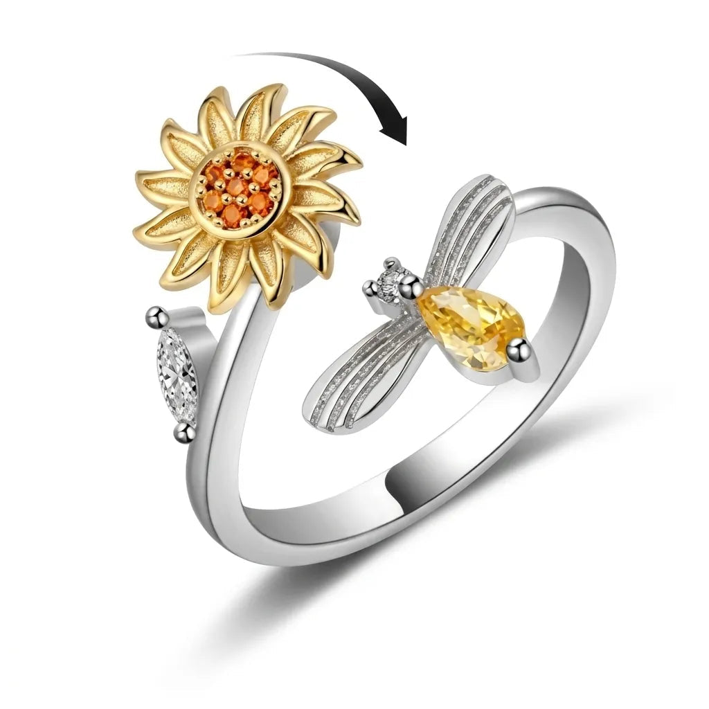 Adjustable Ring- Bee & Sunflower