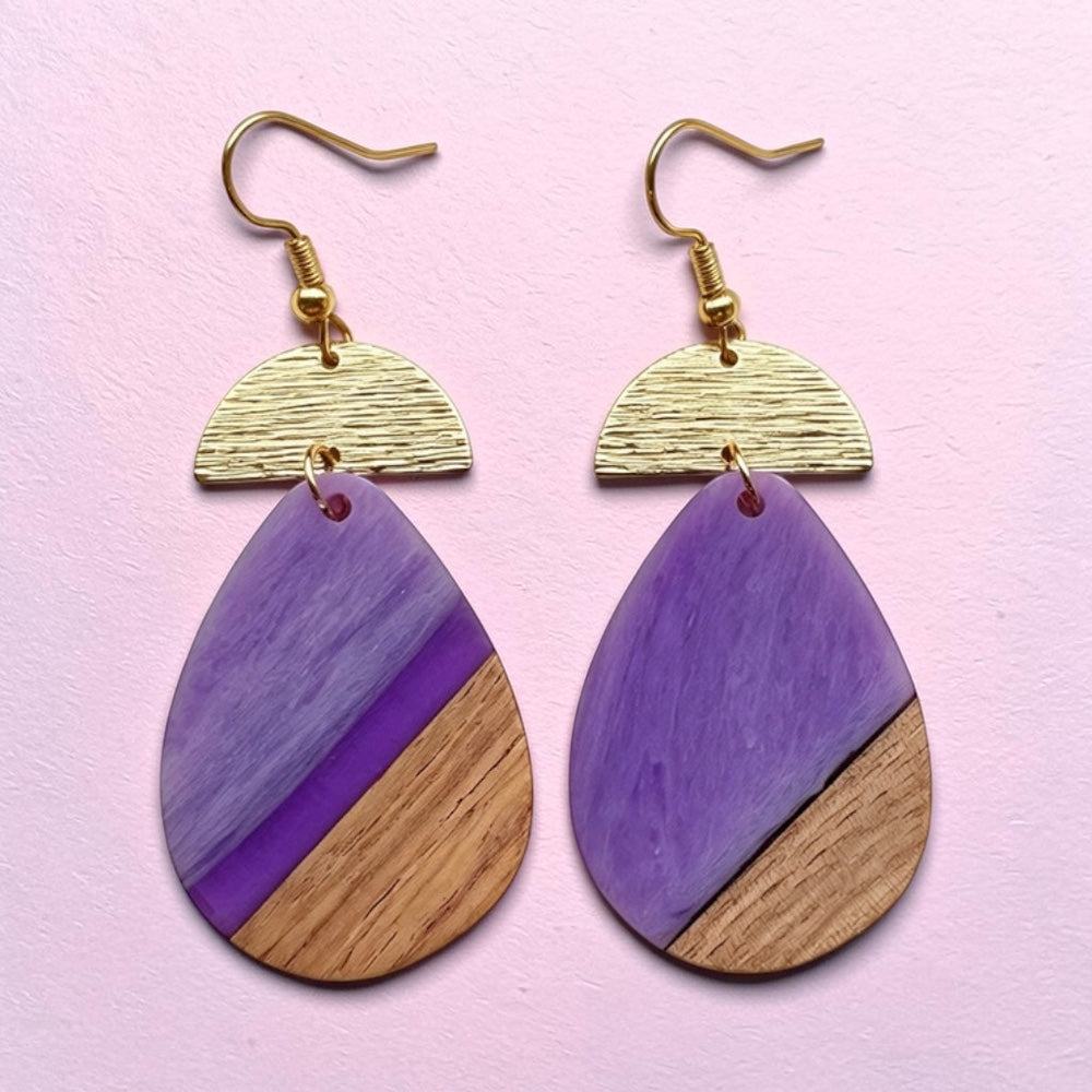 Classic Irregular Drop Earrings Elongated Teardrop with Gold Half-moon