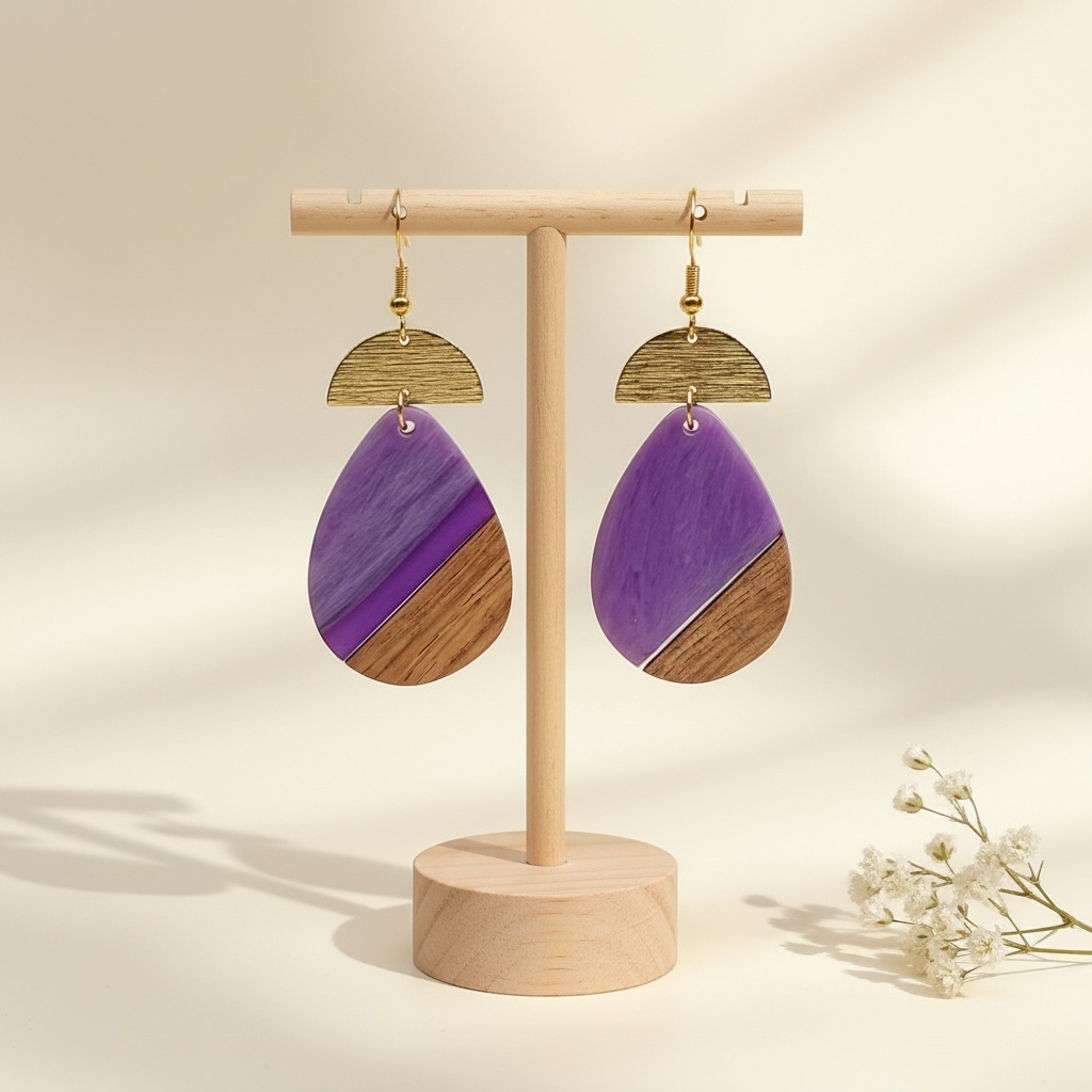 Classic Irregular Drop Earrings Elongated Teardrop with Gold Half-moon