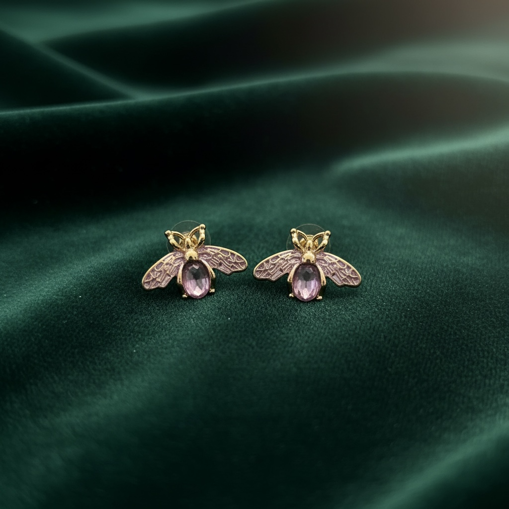 Tiny Ornate Purple Bee Earrings