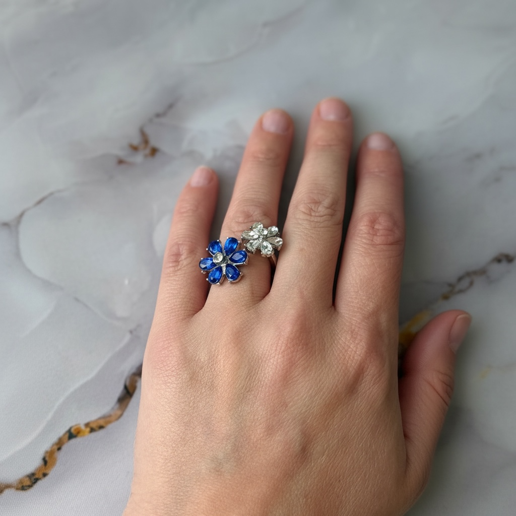 Blue Flower Open Ring