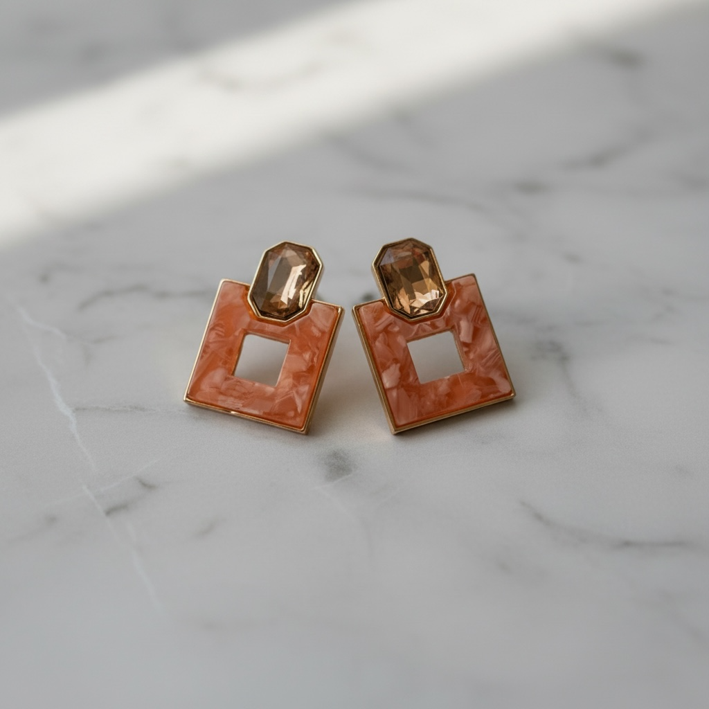Geometric Earrings with Peach Marble look