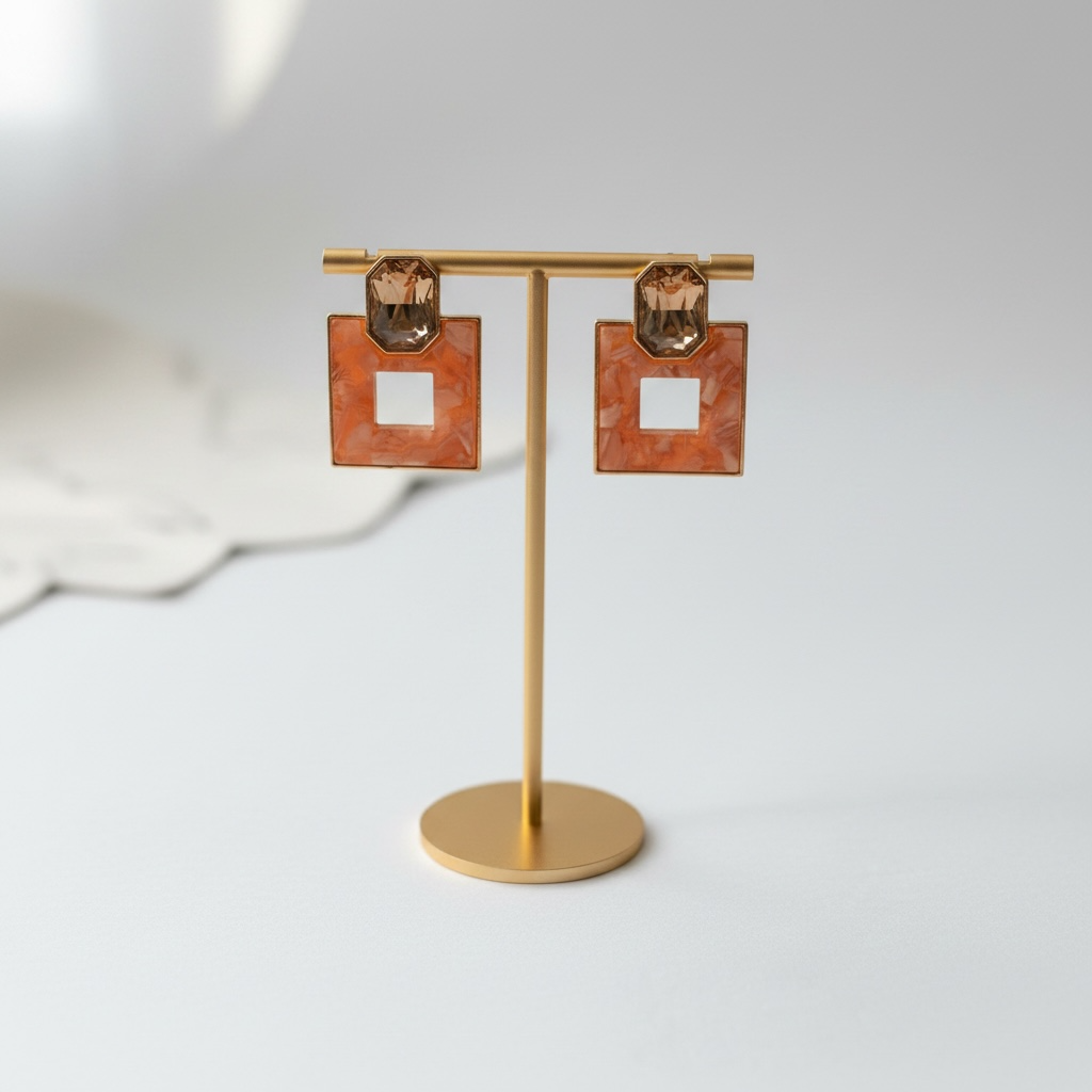 Geometric Earrings with Peach Marble look