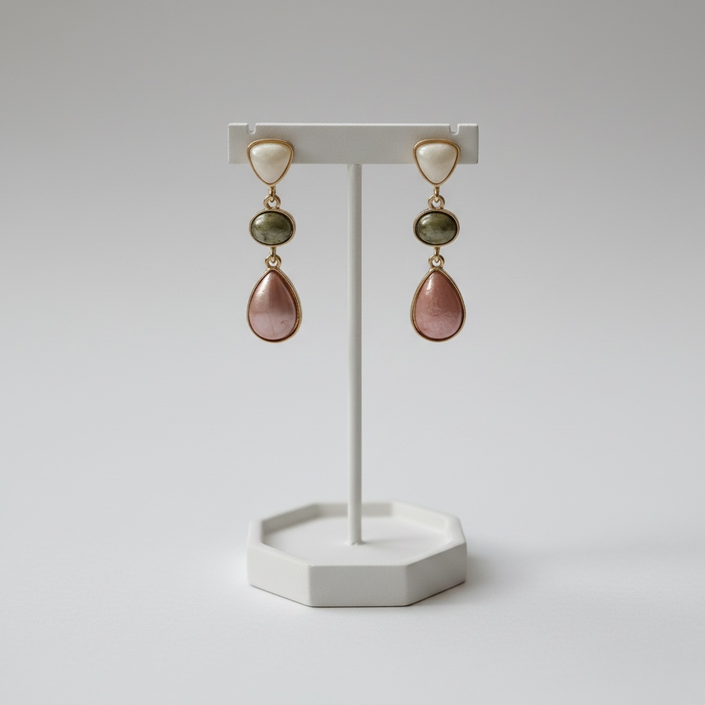 Pink-Green-Cream Drop Earrings
