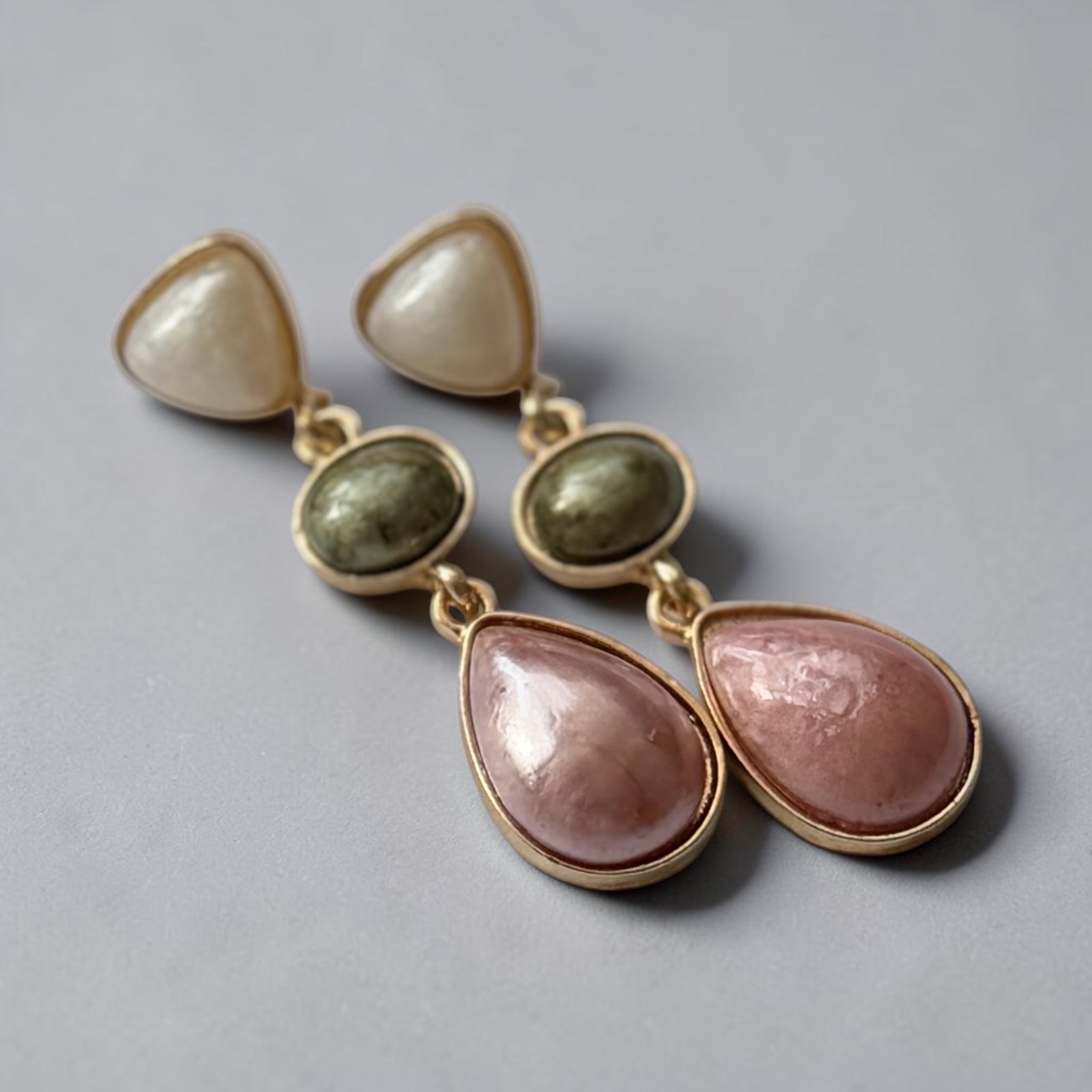 Pink-Green-Cream Drop Earrings