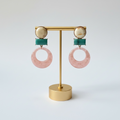Pink Drop Earrings with Turquoise and Cream detail