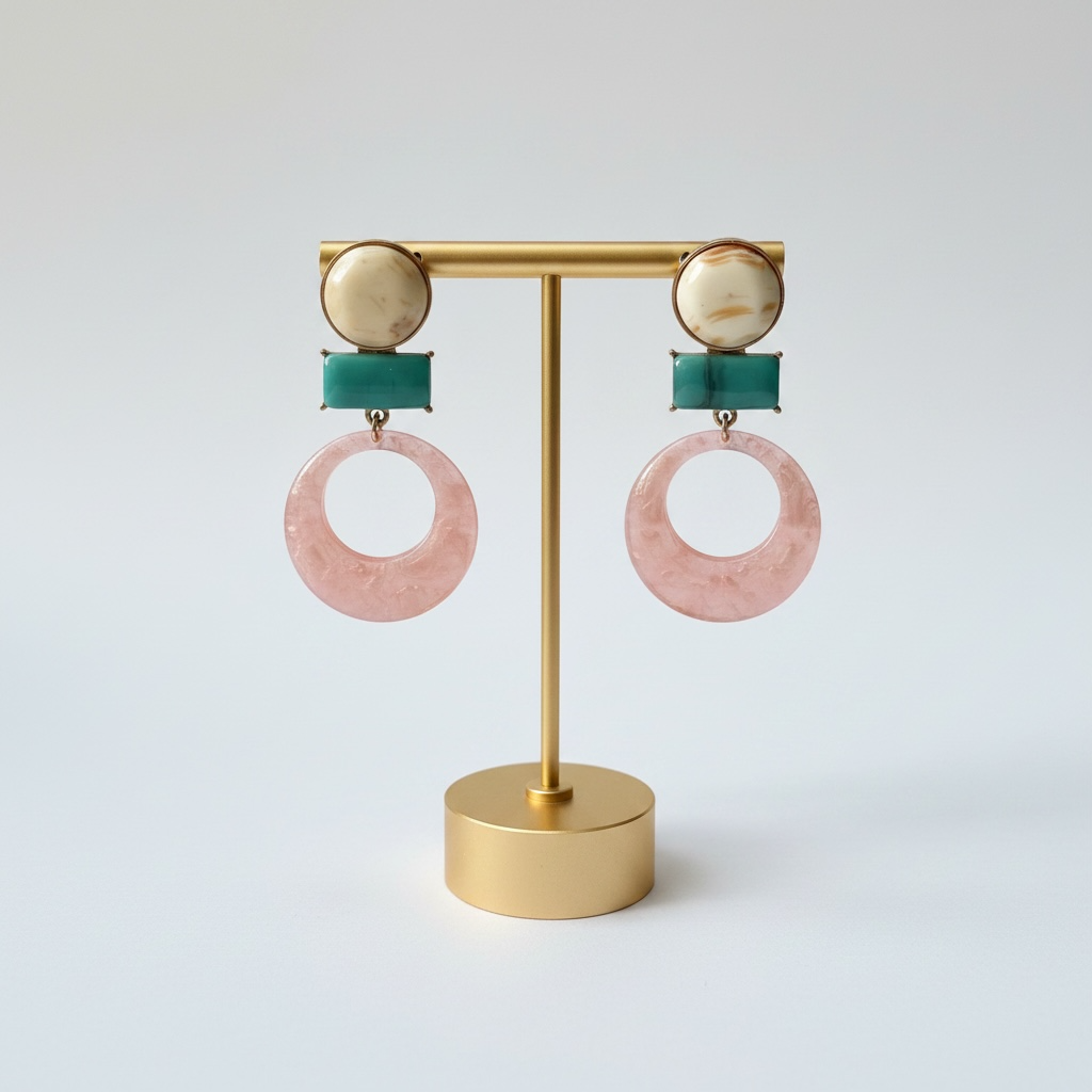 Pink Drop Earrings with Turquoise and Cream detail