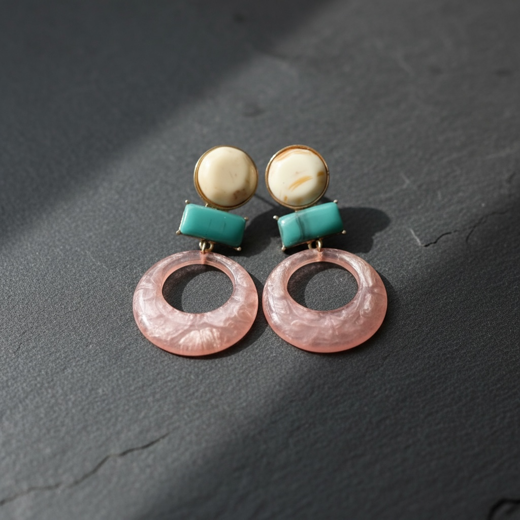 Pink Drop Earrings with Turquoise and Cream detail