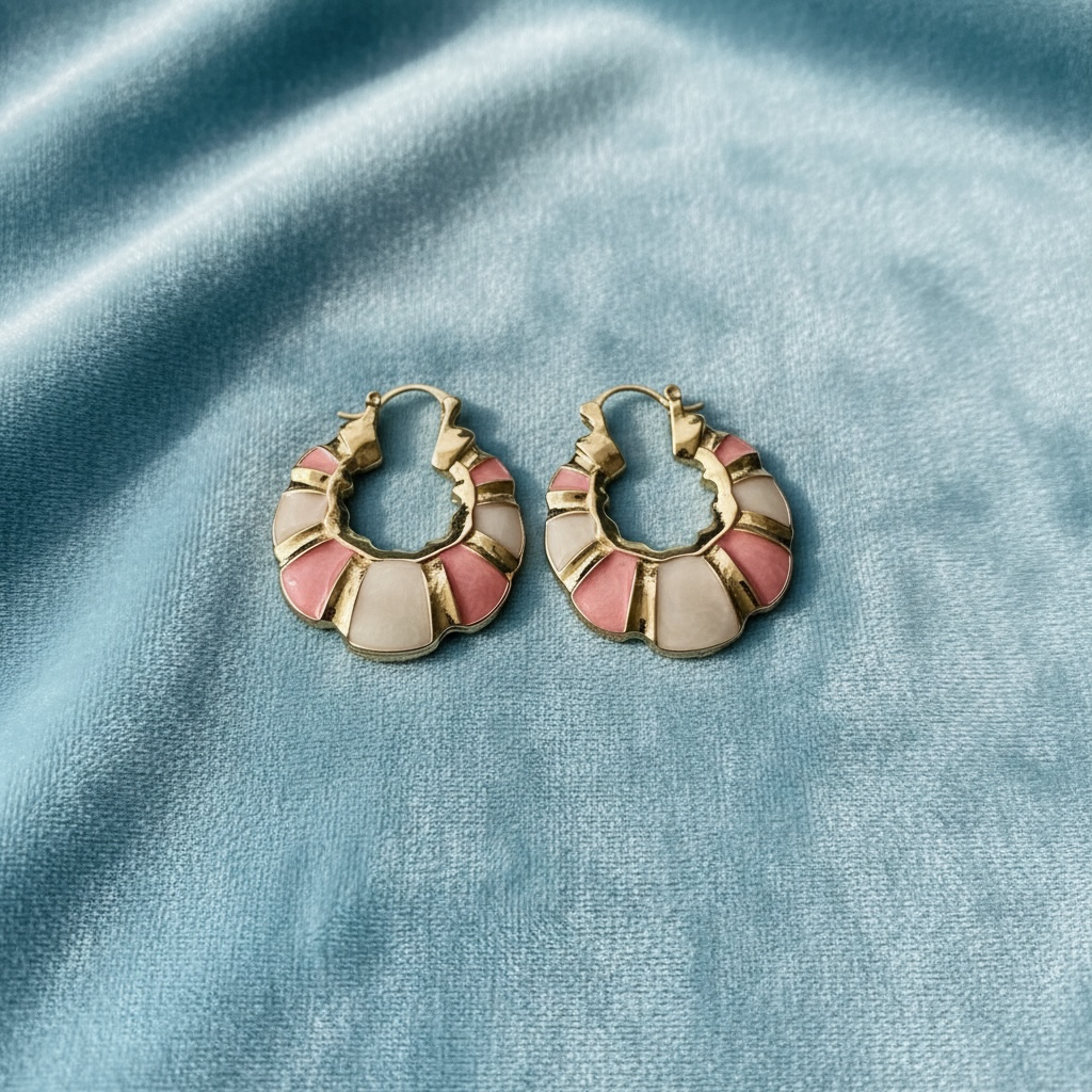 Hoop Earrings- Pink and Cream Coloured Segments