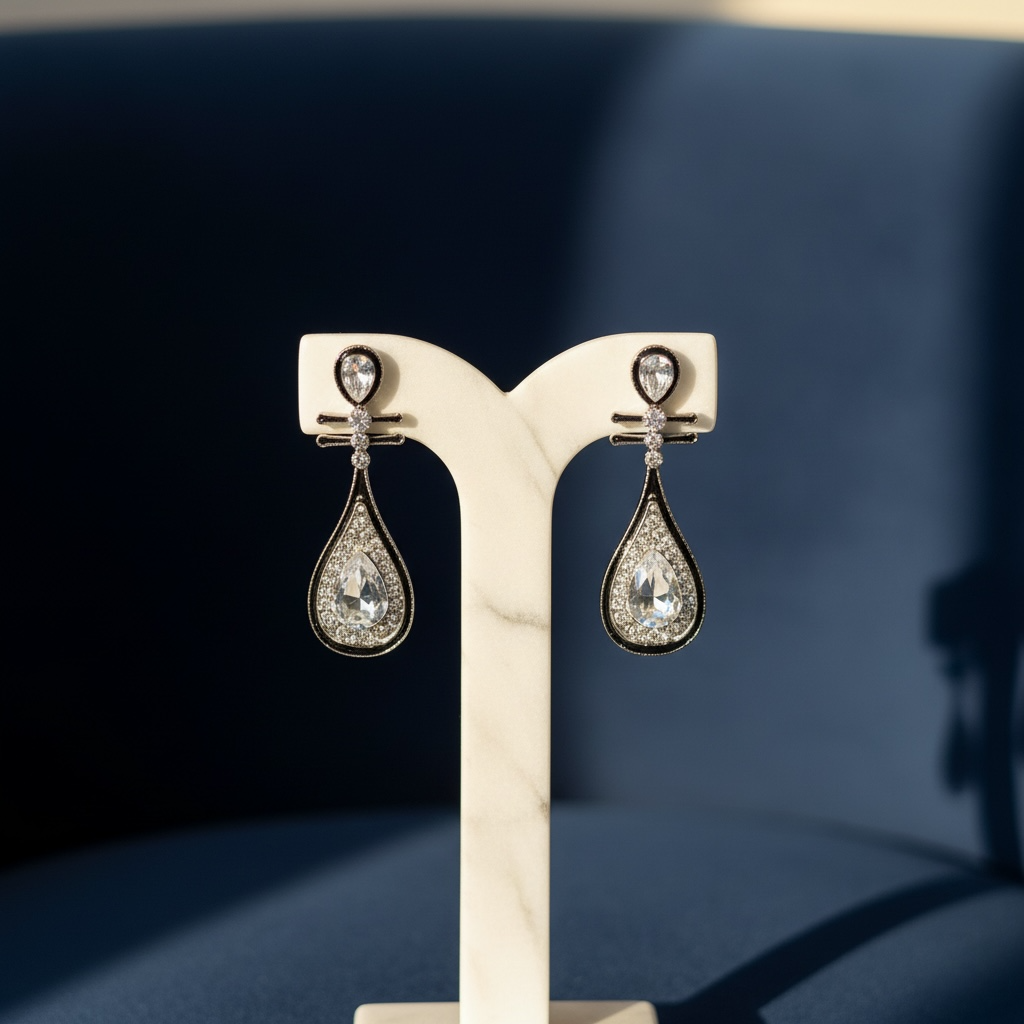 Rhinestone Pipa Black- Edged Ear Stud