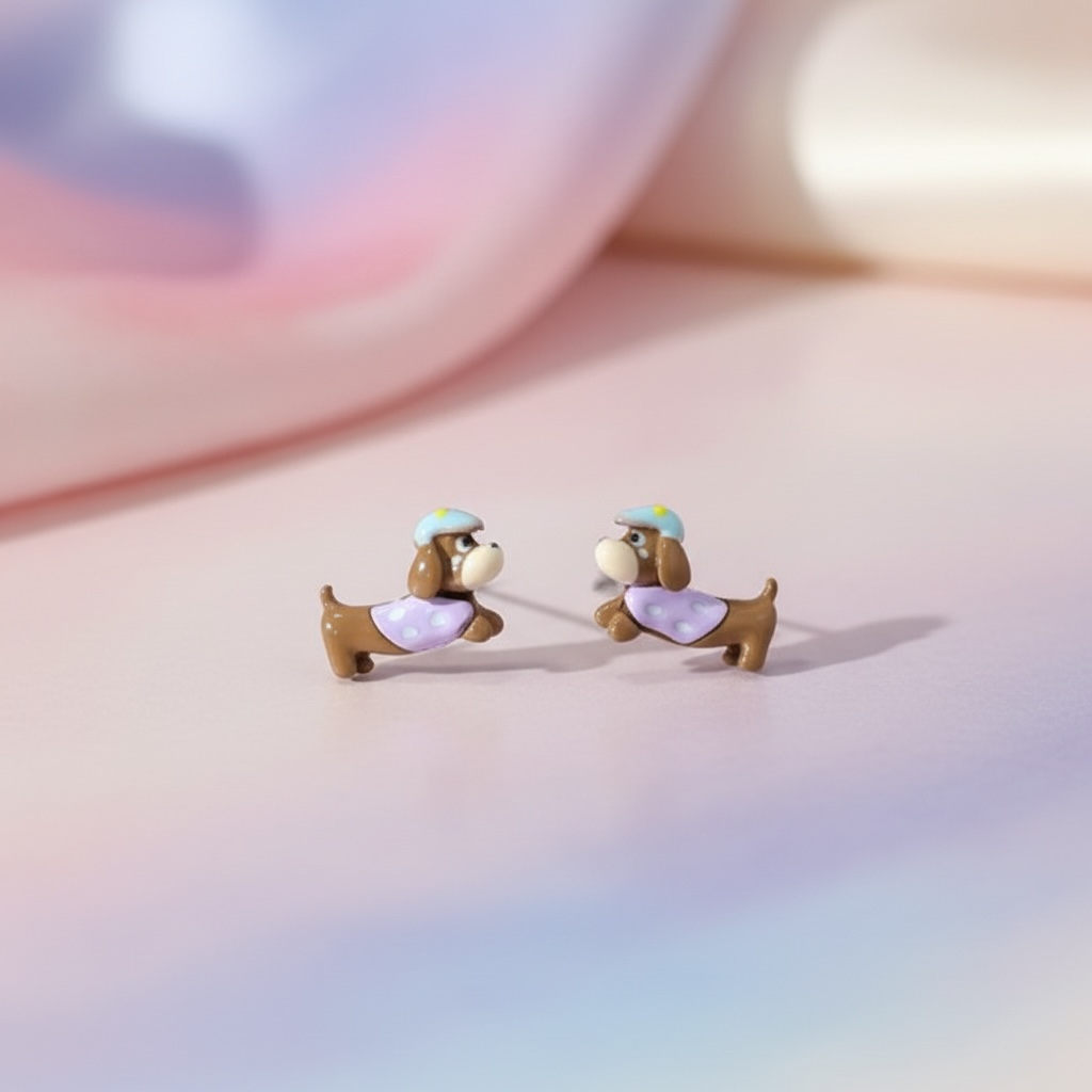 Blue Hat Dachshund Dog Earrings