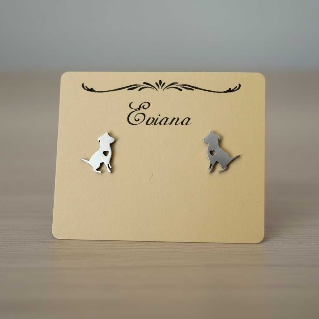 Cute Stainless Steel Animal Stud Earrings-Silver Dog with Heart