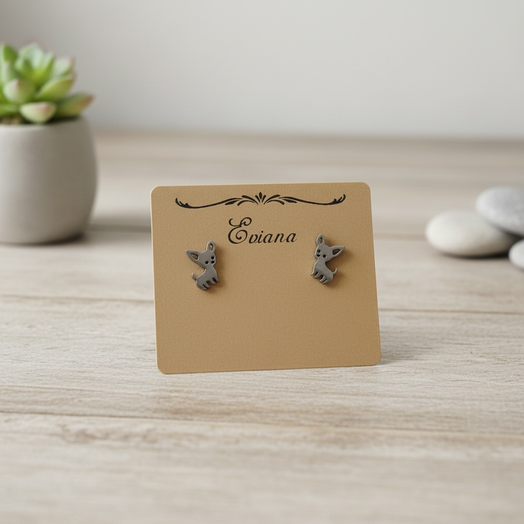 Cute Stainless Steel Animal Stud Earrings-Silver Chihuahua