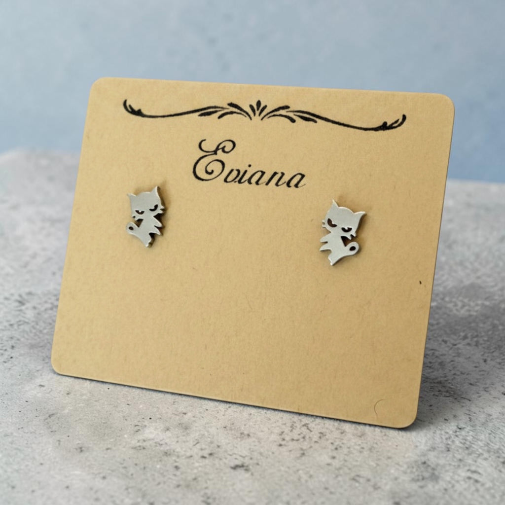 Cute Stainless Steel Animal Stud Earrings-Silver Cat