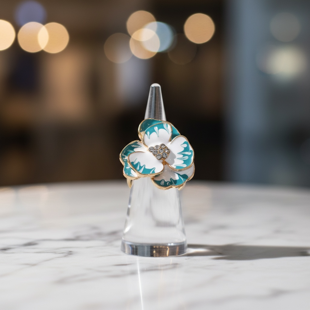Oil Drop Flower Ring-Turquoise/White