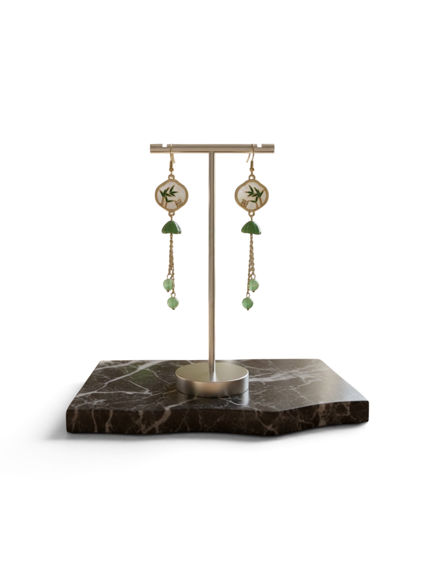 Long Elegant Tassel Earrings Green Pearls