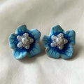 Blue Flowers Earrings with Pearls