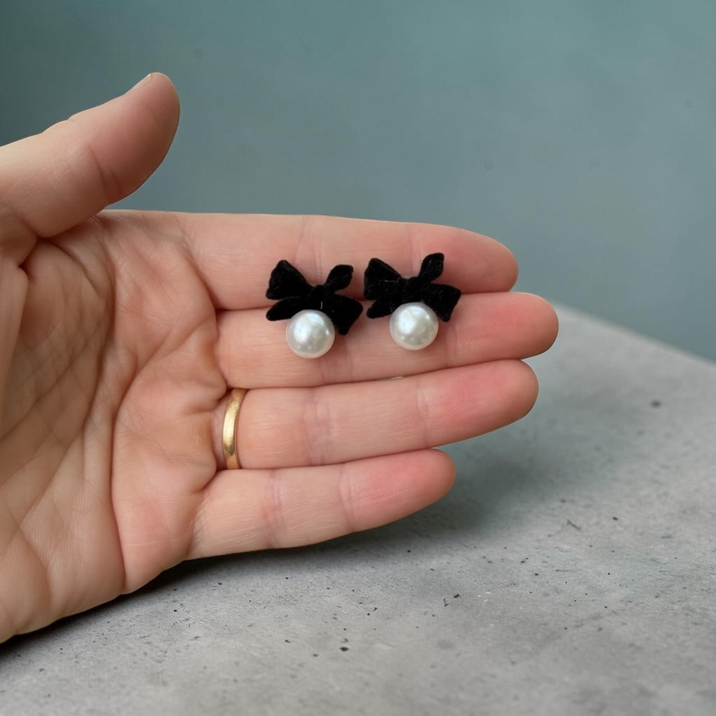 Bow and Pearl Stud Earrings