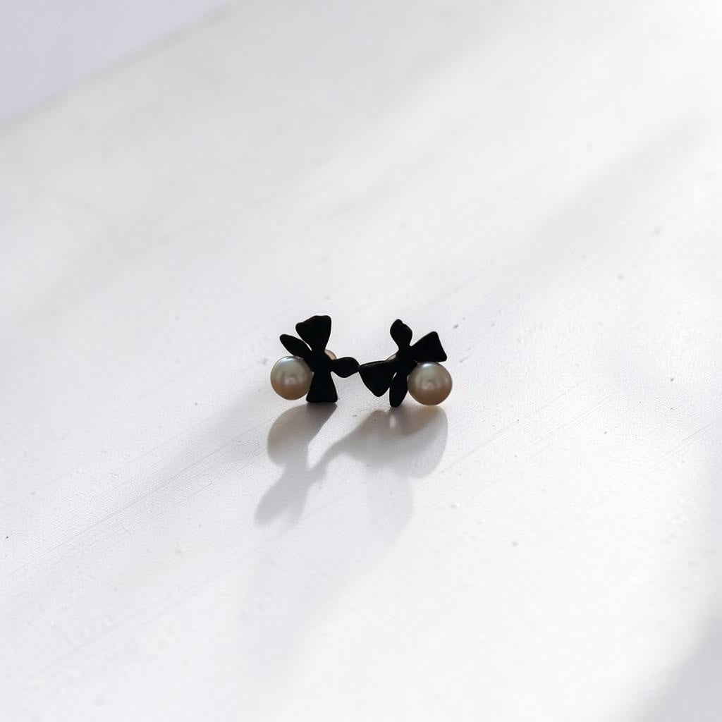 Bow and Pearl Stud Earrings