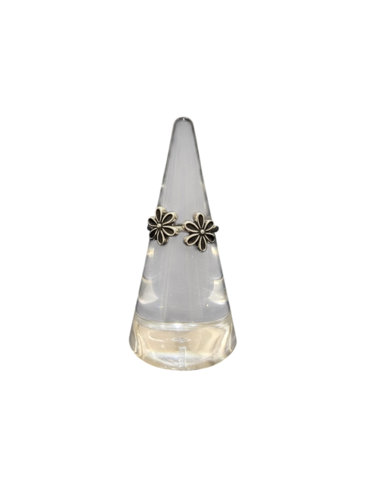 Open ring-Silver with Antique Finish-Two Flowers