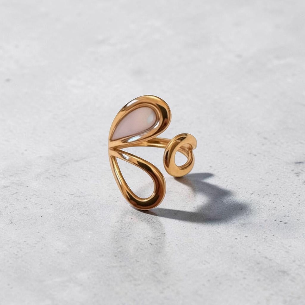 Irregular Geometric Shell Inlay Open Adjustable Ring