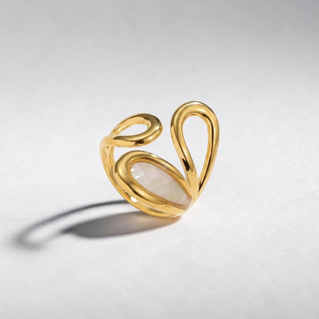 Irregular Geometric Shell Inlay Open Adjustable Ring