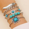 Bohemian Turquoise Bracelets- Sun Flower Chain Leaf Square Style