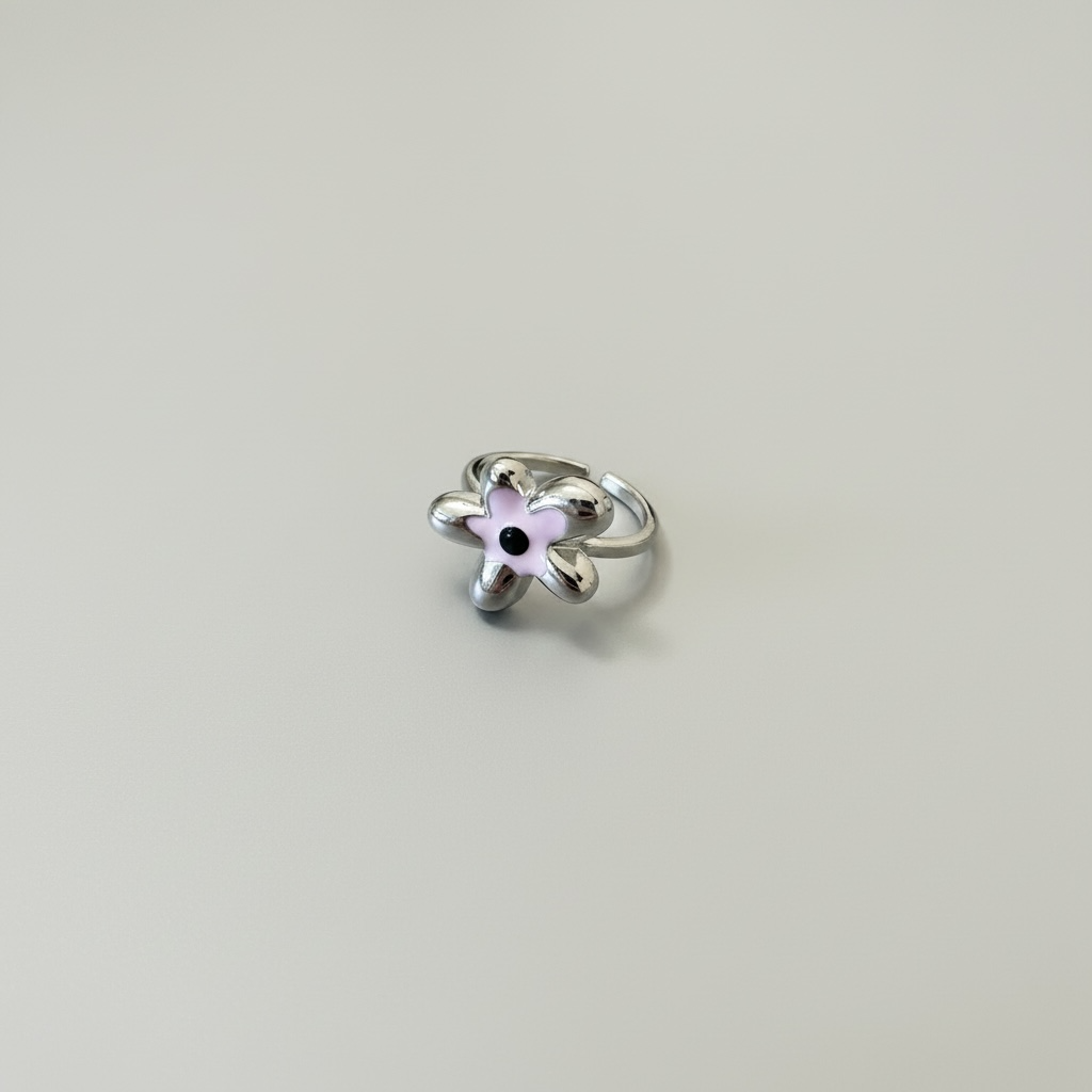 Silver Pink Flower Ring