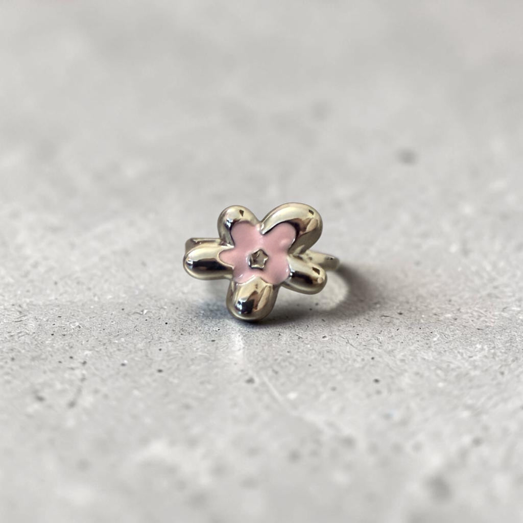 Silver Pink Flower Ring